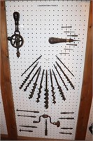 Carpenters Tools including Hand Drill, Auger