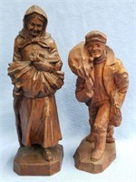 2 finely hand carved German wooden figurines, tall
