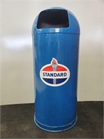 Vtg. Tall Blue Metal "Standard" Oil Garbage Can