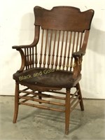Pressed back oak bentwood armchair