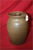 Lidded Storage Pottery Jar w/ brown glaze