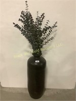Large Black Pottery Vase W/ Artificial Plant