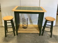 Kitchen prep storage table with matching stools