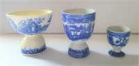 Vintage Flow Blue Egg Cups (3 pcs)