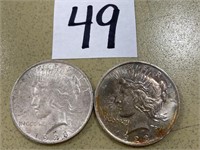 (2) 1923 Peace Silver Dollars