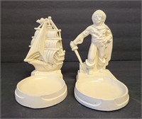 Vtg Metal Pirate & Pirate Ship Bookends/Change
