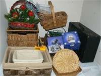 OLD SUITCASE, BASKETS, SNOW GLOBE, HOLIDAY DÉCOR