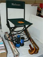 4 CANES, FOLDING STOOL (GREAT IF YOUR NAME IS