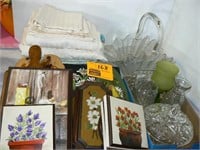 GLASS BASKET, HAND-PAINTED WALL PLAQUES, SHEET