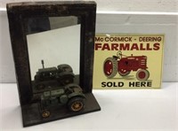 Vintage Rustic Mirror w/Tractor & Sign S12C