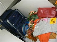 3 PIECES LUGGAGE, 2 NEW T-SHIRTS, RED PURSE, FAKE