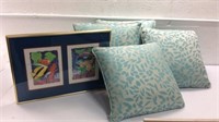 Four Outdoor Pillows & Fish Print K9A