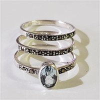 Sterling Marcasite Blue Topaz Stackable Rings SJC