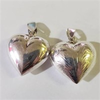 2 Sterling Silver Heart Necklace Pendants SJC