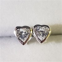 Sterling Silver Heart Cz Stud Earrings SJC