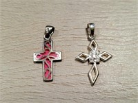 2 Sterling Silver Cross Necklace Pendants SJC