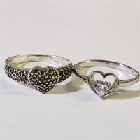 2 Sterling Silver Heart Rings SJC