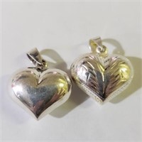 2 Sterling Silver Heart Necklace Pendants SJC