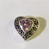 Sterling Silver Amethyst & Marcasite Heart Pendant