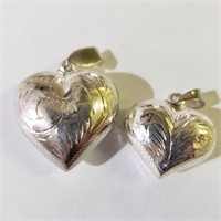 2 Sterling Silver Heart Necklace Pendants SJC