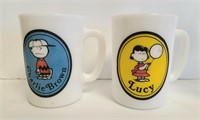 Milk Glass Mugs 1969 Charlie Brown & Lucy