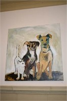 Signed Oil on Canvas Dogs & Cat Signed L. Neher