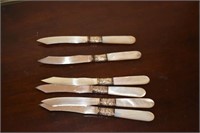 6 Sterling Silver Mother of Pearl Knives