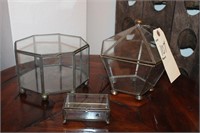 Vintage glass and brass boxes