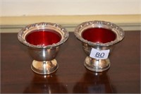 2 Silverplate Compotes w/ Red Glass Inserts