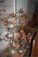 Ornate Candelabra & Pair of Silverplate Candlestic