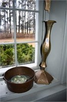 Brass Weighted Candlestick Holder & Brass Bucket