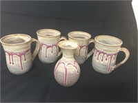 4 Stoneware Mugs by Pebbles Potters and Matching