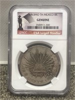 1863 MO TH Mexico 8R CSA legal tender Silver coin