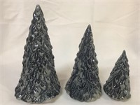 Set of Three Stoneware Christmas Trees 4”, 6”,