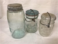Three Early Jars. 1 quart Masons Patent Nov. 30th