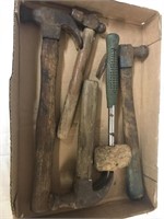Tray lot containing three nail hammers, one