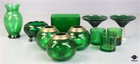 Assorted Green Glass Pieces 11pc