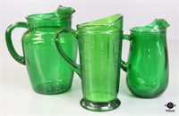 Green Glass Measuring Cup & Pitchers 3pc