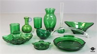Assorted Green Glass Pieces 9pc