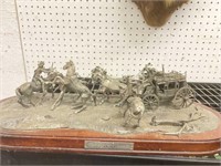 "Holdup"  metal stage coach and horses. 21 inches