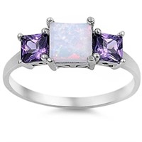 Princess Cut White Opal & Amethyst Ring