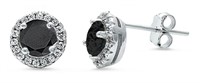 Halo Style Black Onyx & Cz Earrings