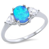 Oval Cut Blue Opal & Cz Ring