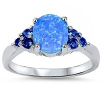 Elegant 2.20 Ctw Blue Opal & Blue Sapphire Ring