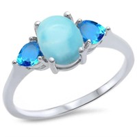 Oval Natural Larimar & Heart Blue Topaz Ring
