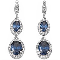 Oval Cut 3.30ct Blue Sapphire & Cz Dangle Earrings