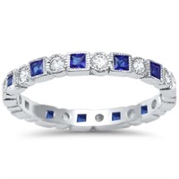 Antique Style Blue & White Sapphire Eternity Band