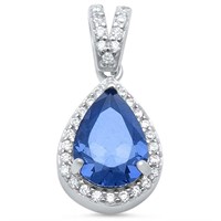 Pear Shape Blue Sapphire & Cz Pendant