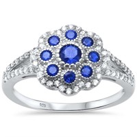 Blue Sapphire Antique Filigree Flower Ring
