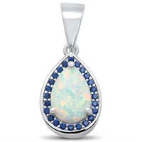 Pear Shape White Opal & Blue Sapphire Pendant